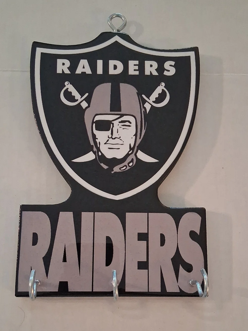 Las Vegas Raiders Wood Key Holder Wall Hook Rack Man Cave NFL